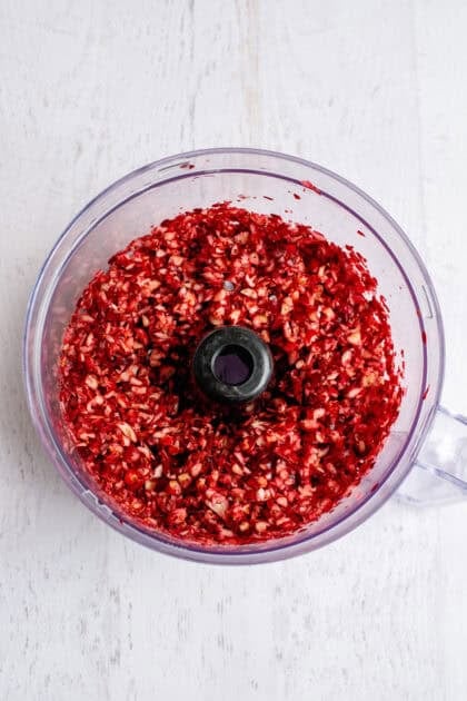 Chopped cranberries in a food processor