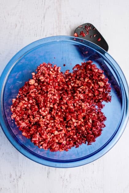Chopped cranberries in a bowl