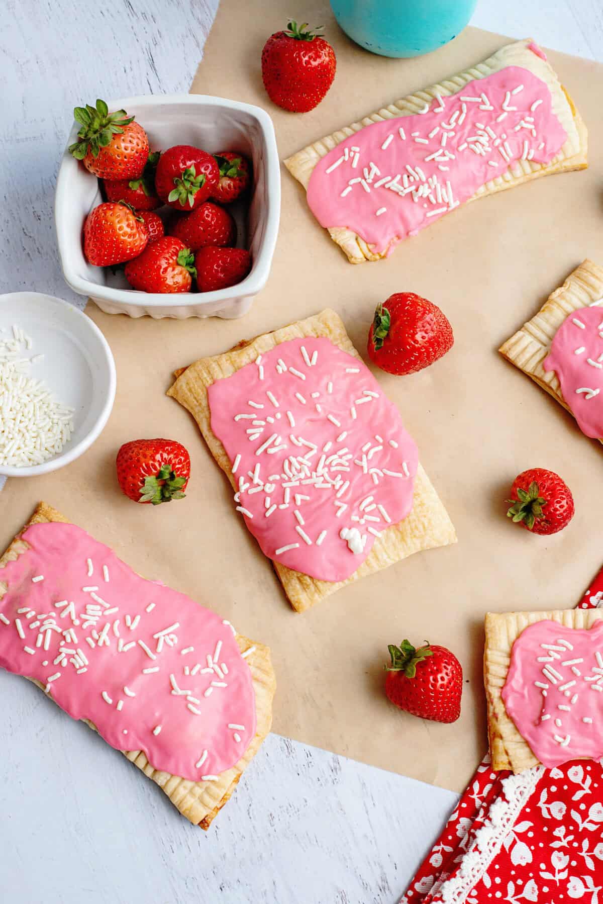 A completed batch of homemade strawberry pop-tarts