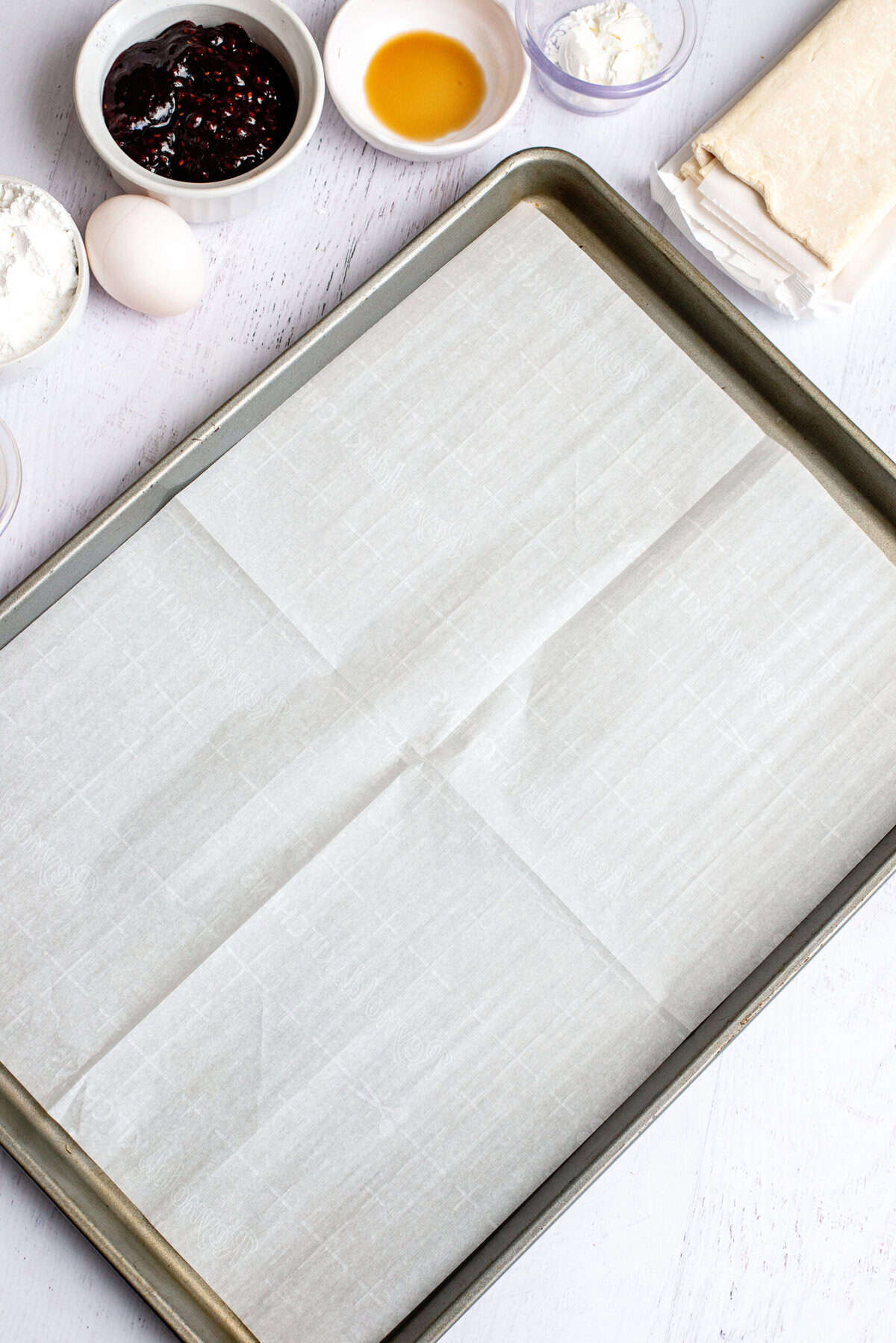 A baking sheet with parchment paper