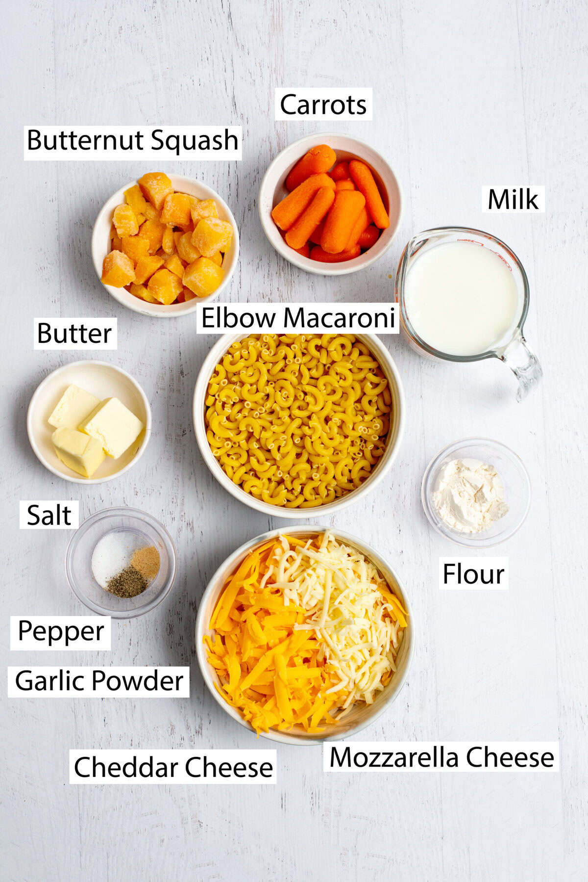 ingredients for mac and cheese with hidden veggies