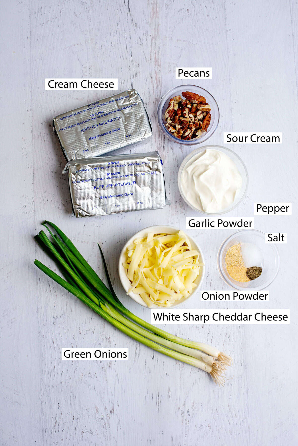 Ingredients for green onion cheese ball or dip