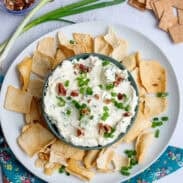 A plate of green onion cheese ball/dip