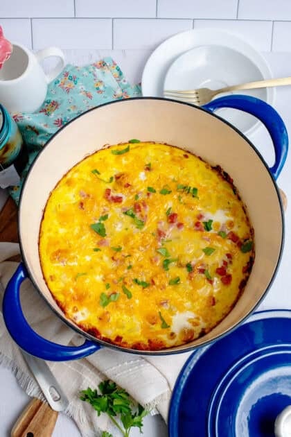 Baked Ham, Cheese, & Egg Casserole in dutch oven