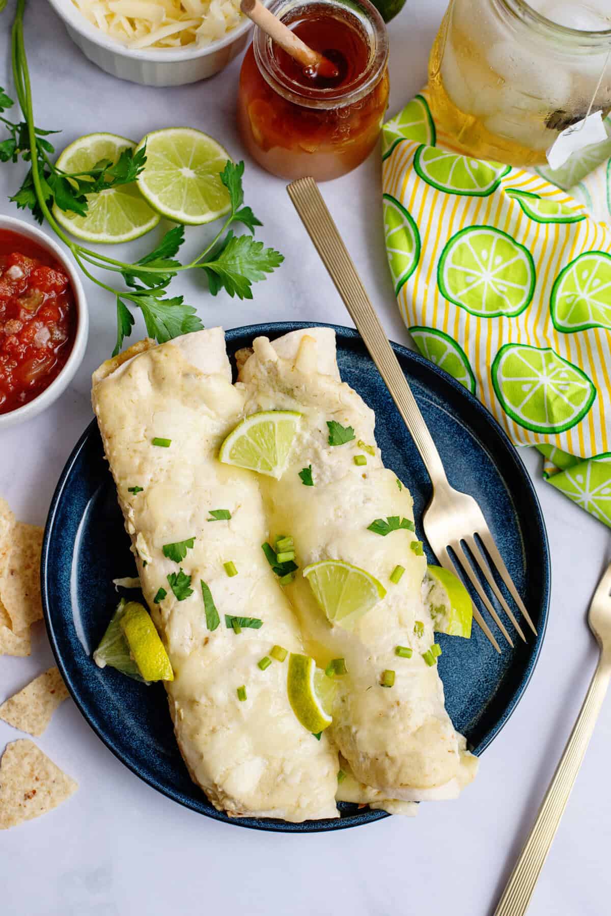 Creamy Honey Lime Chicken Enchiladas with Rotisserie Chicken