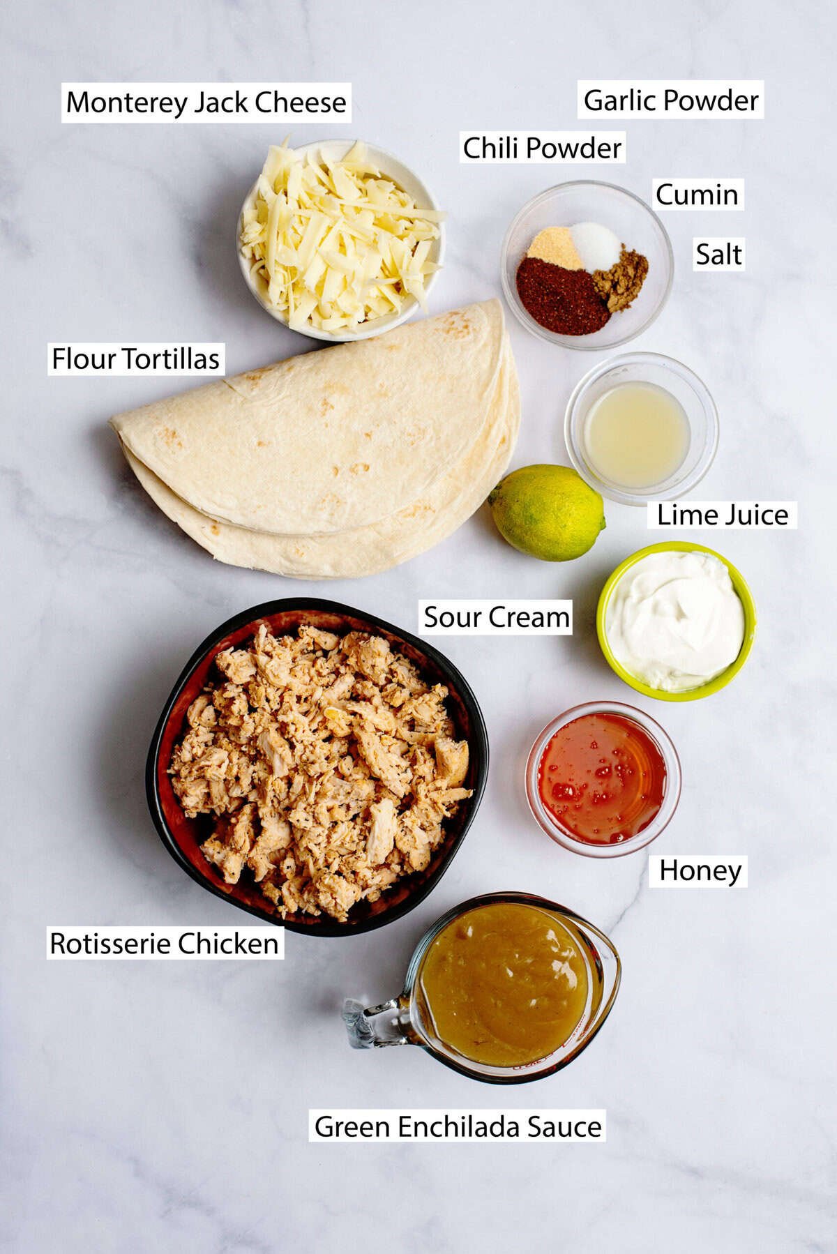 Ingredients for Honey Lime Chicken Enchiladas 