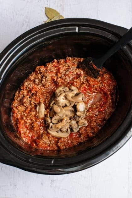 Mushrooms in Crock Pot Spaghetti sauce