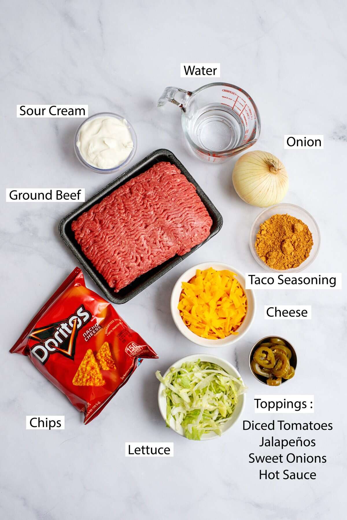 Ingredients for walking tacos