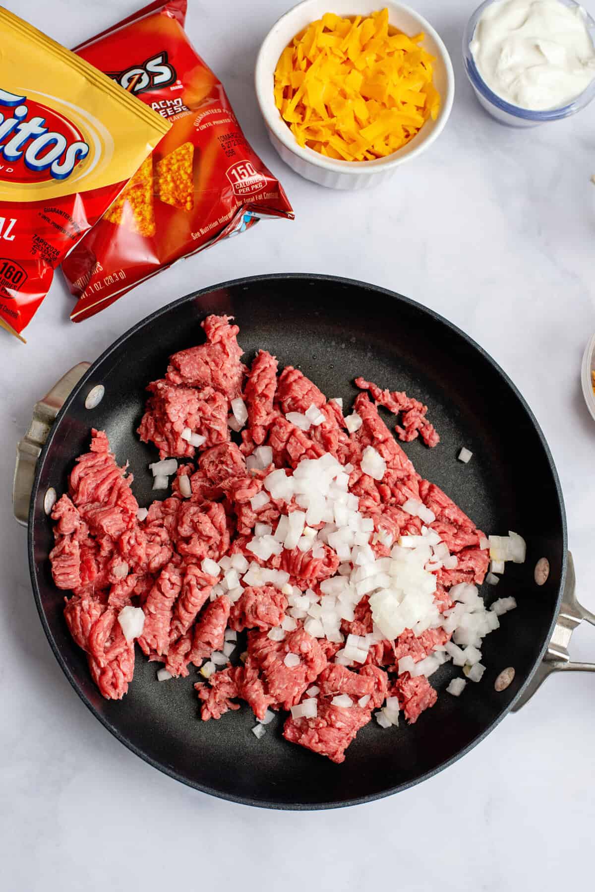 Cooking ground beef and onions