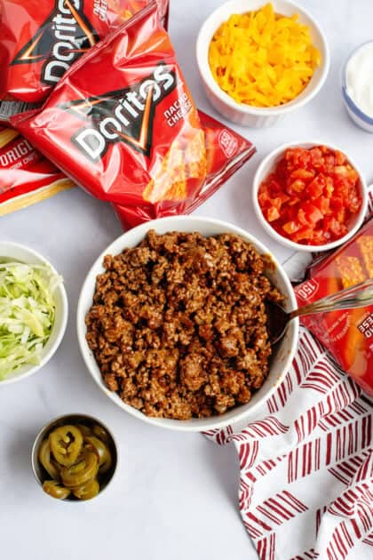 Cooked ground beef for walking tacos