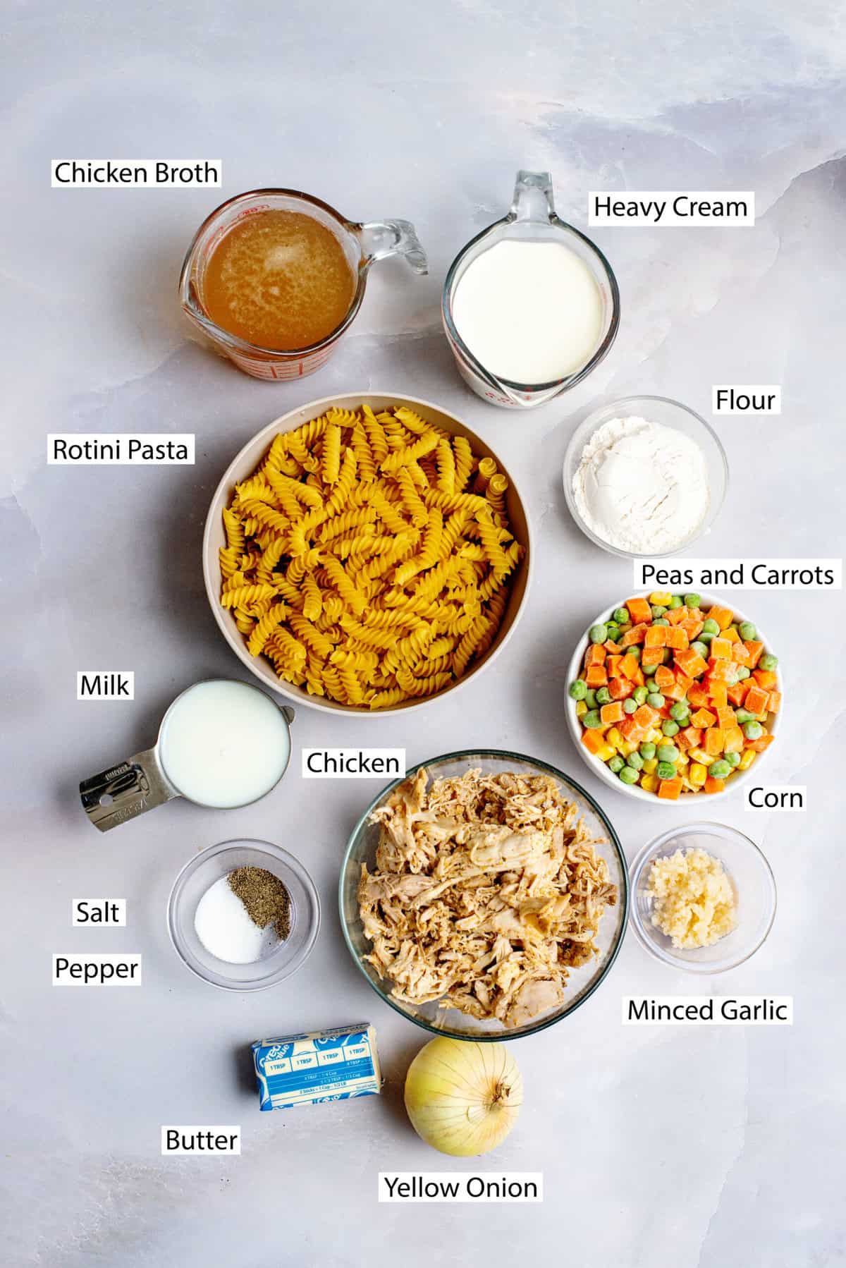 Ingredients for chicken pot pasta
