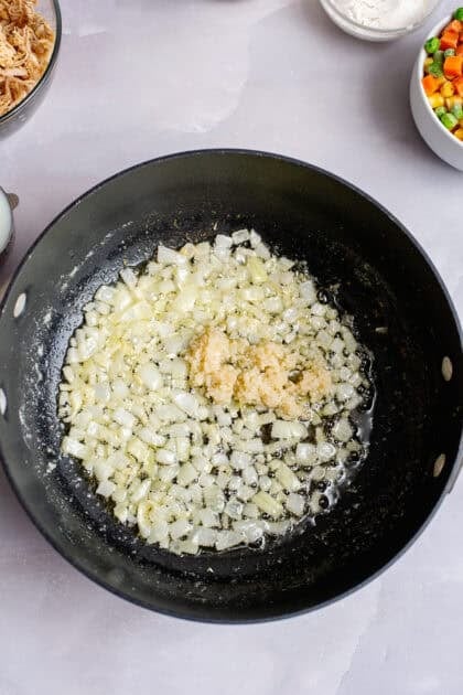 Browning diced onion in a skillet
