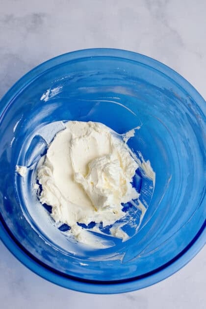 beaten softened cream cheese in a mixing bowl