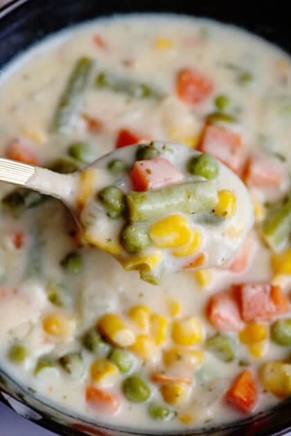 A close up of a bowl of low carb vegetable soup