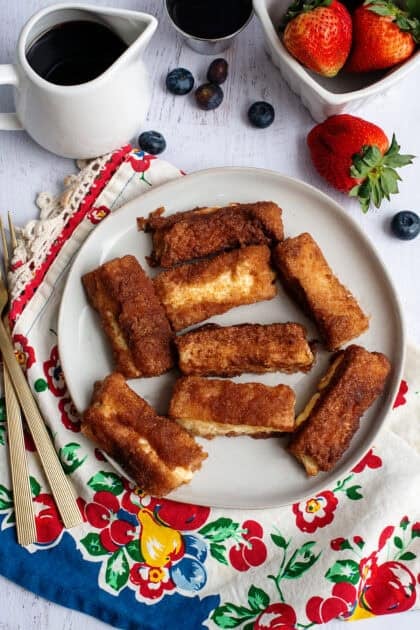 Stuffed French toast sticks on a plate