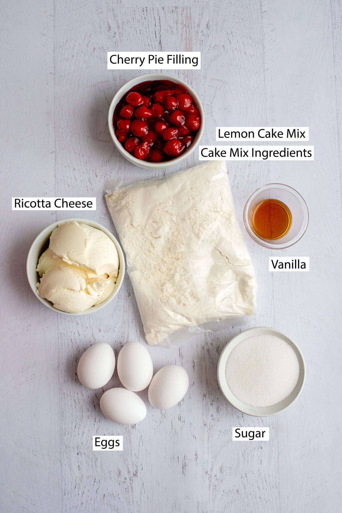 Ingredients for lemon cherry cheesecake