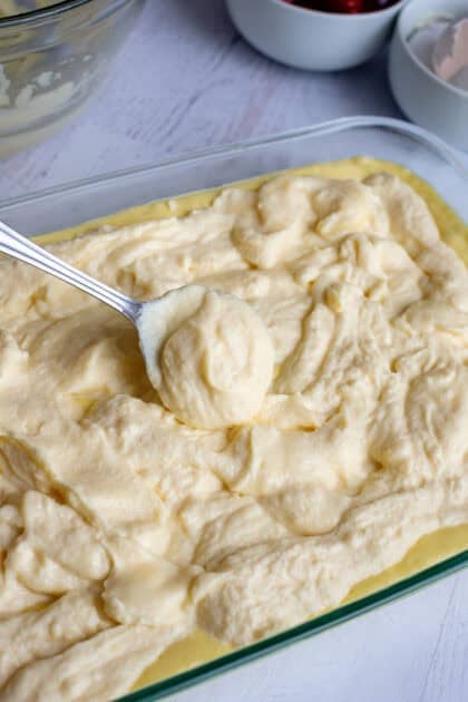 Adding ricotta layer to the cake layer