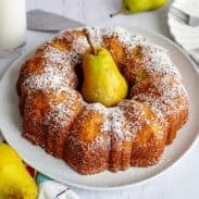 Pear bundt cake with a pear in the middle