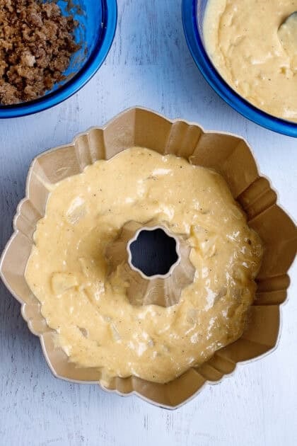Pear bundt cake batter in a cake mold