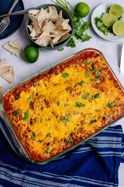 Baked dish of Tex Mex Lasagna