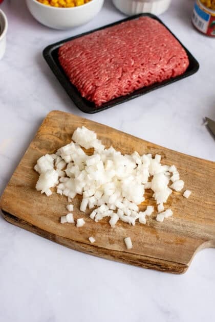 Raw ground beef and raw chopped onion