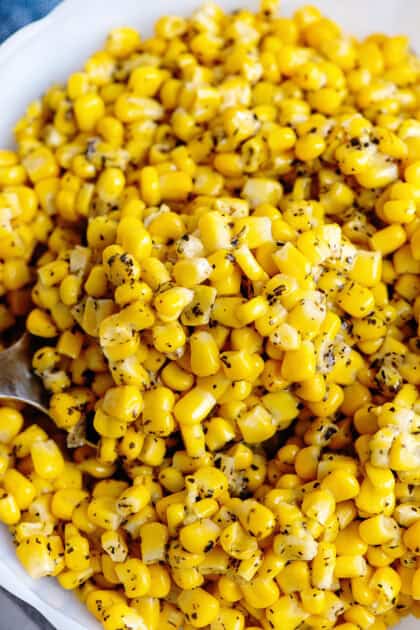 Close up of Basil Corn on a spoon