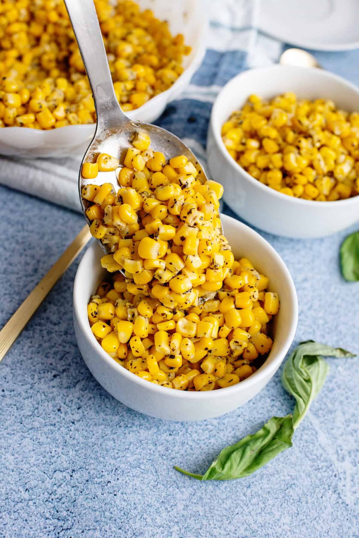 Serving Basil Corn in a small bowl
