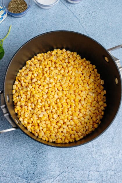 Frozen corn in a pot
