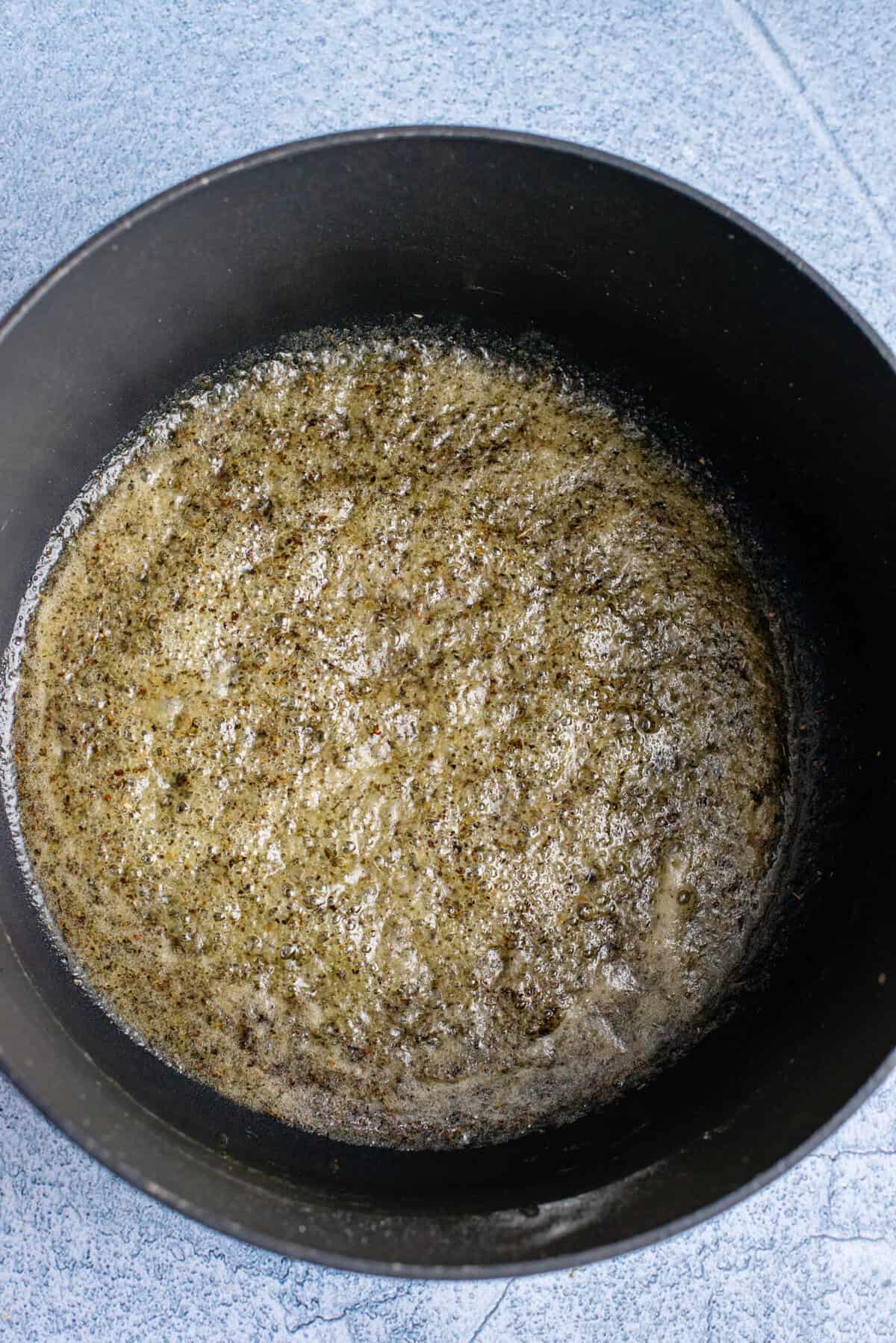 Melted and simmered butter sauce for Basil Corn