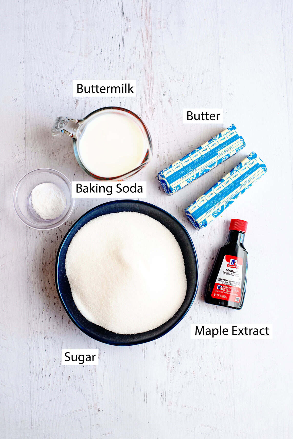 Ingredients for homemade buttermilk pancakes