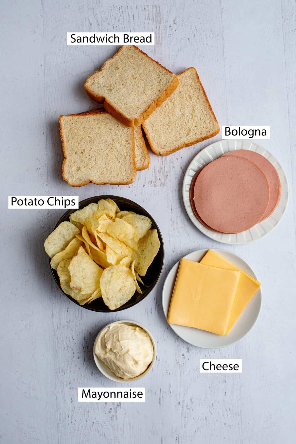 Ingredients for fried bologna sandwich