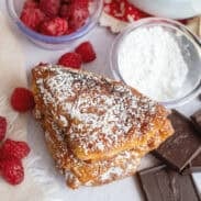 Raspberry & Chocolate Beignets next to ingredients