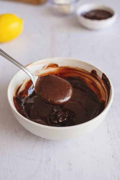 A small bowl of chocolate ganache