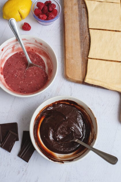 Raspberry and chocolate beignet fillings