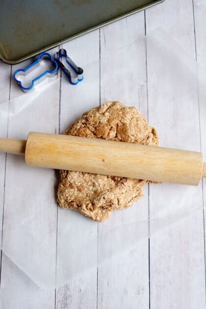 Rolling the dough for the doggie biscuits