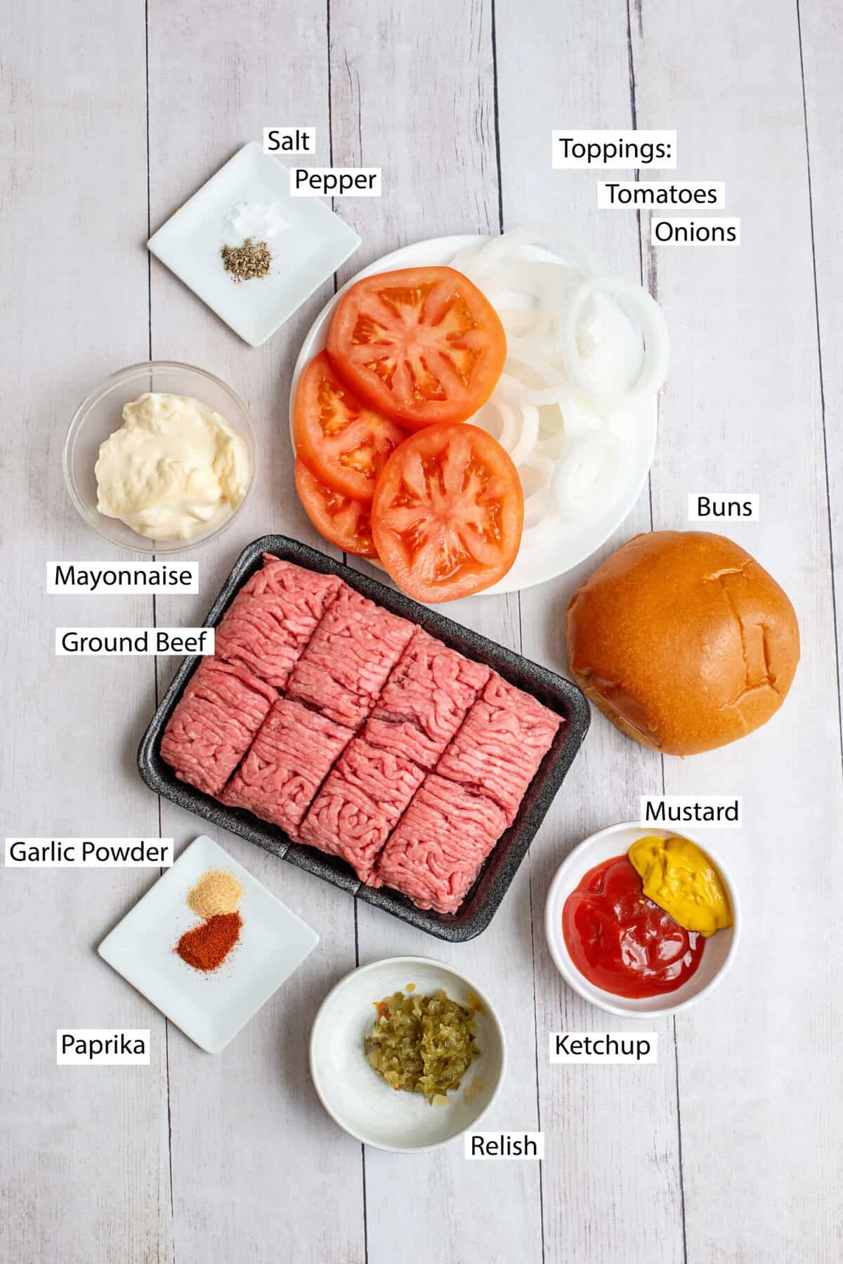 Ingredients for smash burgers