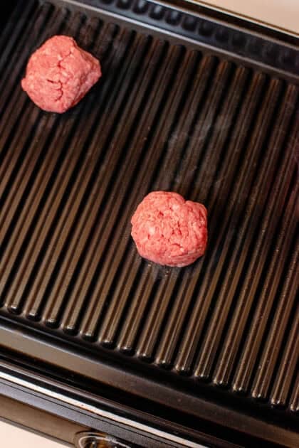 2 beef balls on a griddle