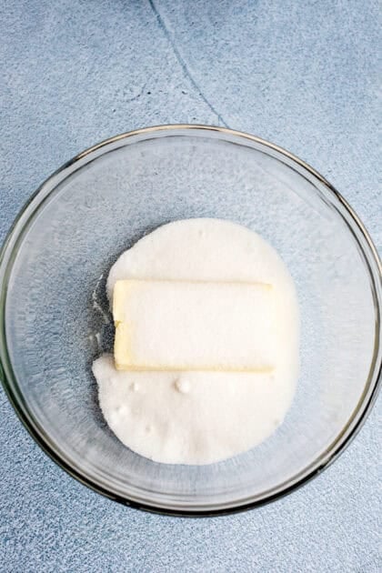 A small bowl with butter and granulated sugar