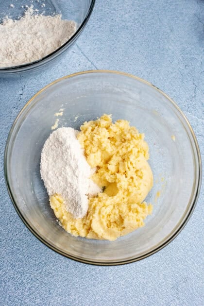 Mixing the dry and wet ingredients for old fashioned butter cookies
