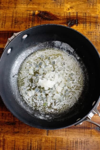 Melted butter and chopped onion in a small saucepan.