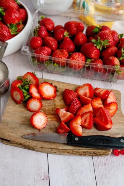 Washed and cut fresh strawberries