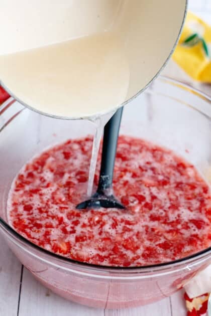 Adding the pectin to the strawberry mixture