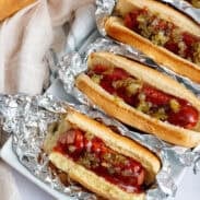 Copycat J Dawgs Hot Dogs lined up on tin foil