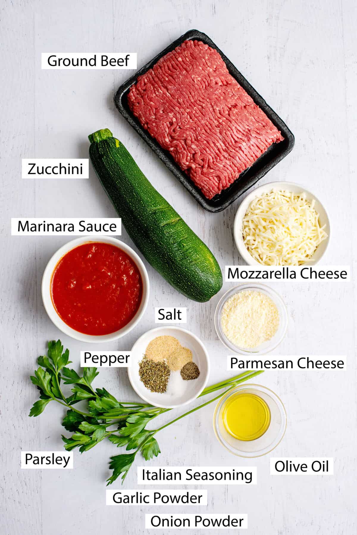 ingredients for zucchini stuffed boats