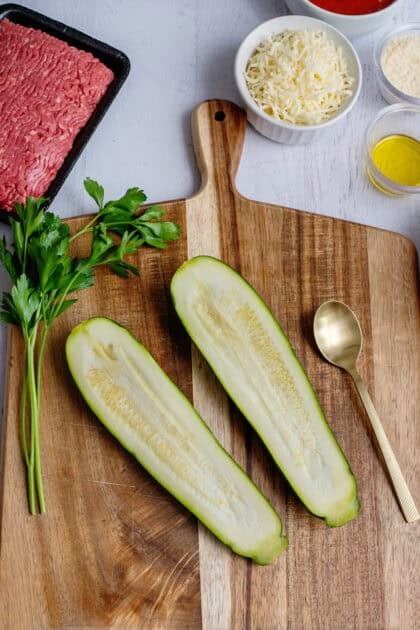 A zucchini cut in half