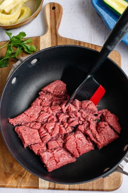 Cooking ground beef in a pan