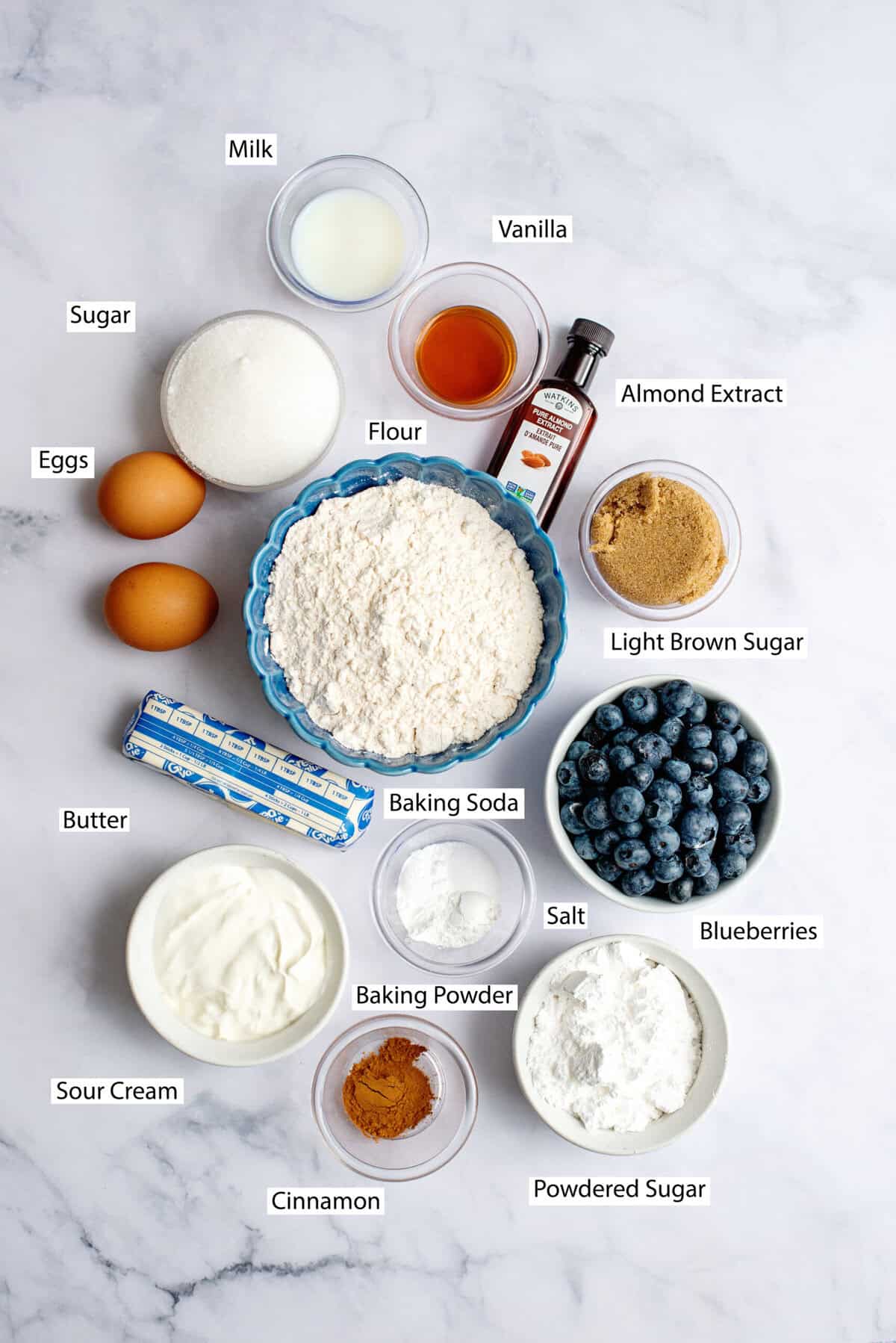 Ingredients for blueberry coffee cake