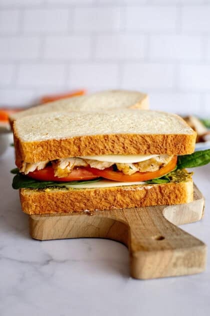 Pesto chicken panini ready for pressing