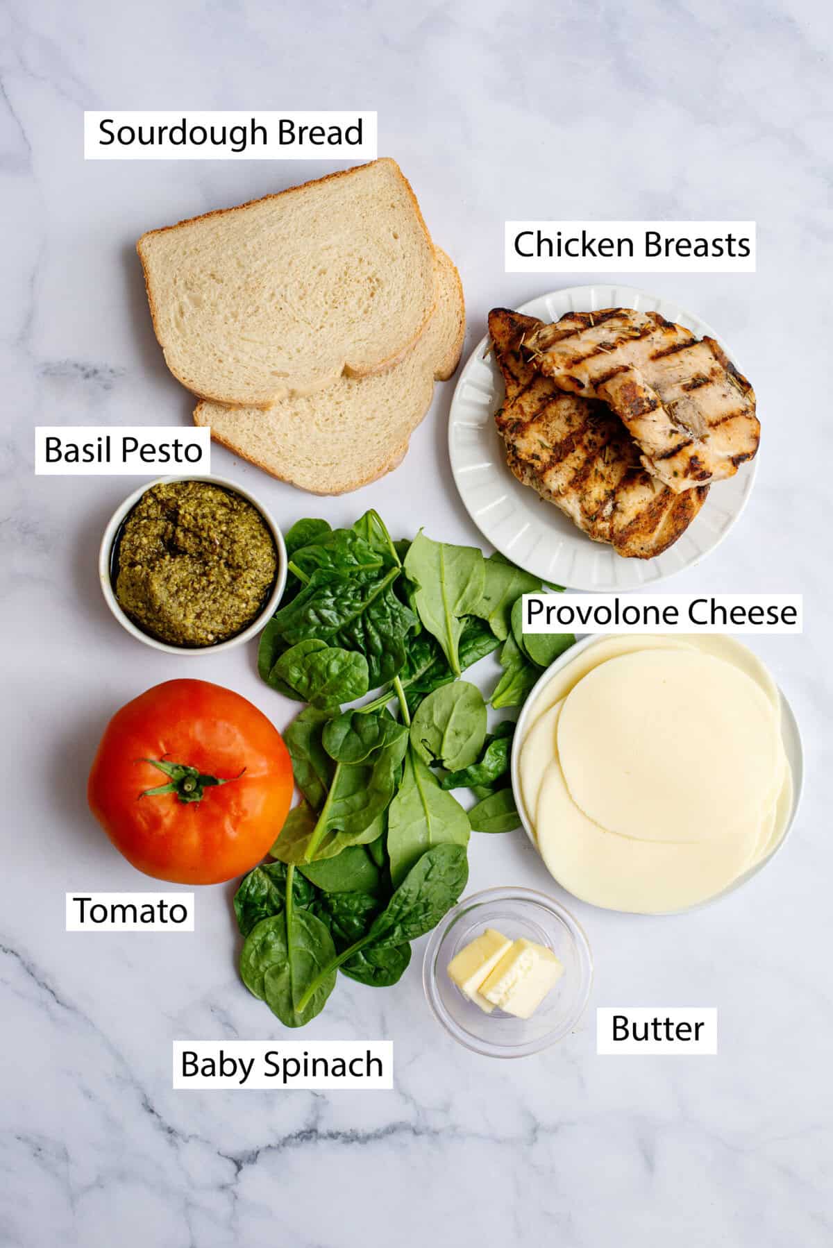 Ingredients for pesto chicken panini