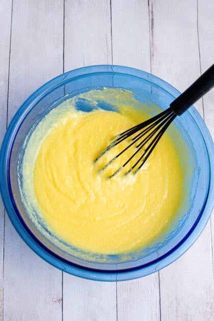 Pudding mix in a mixing bowl